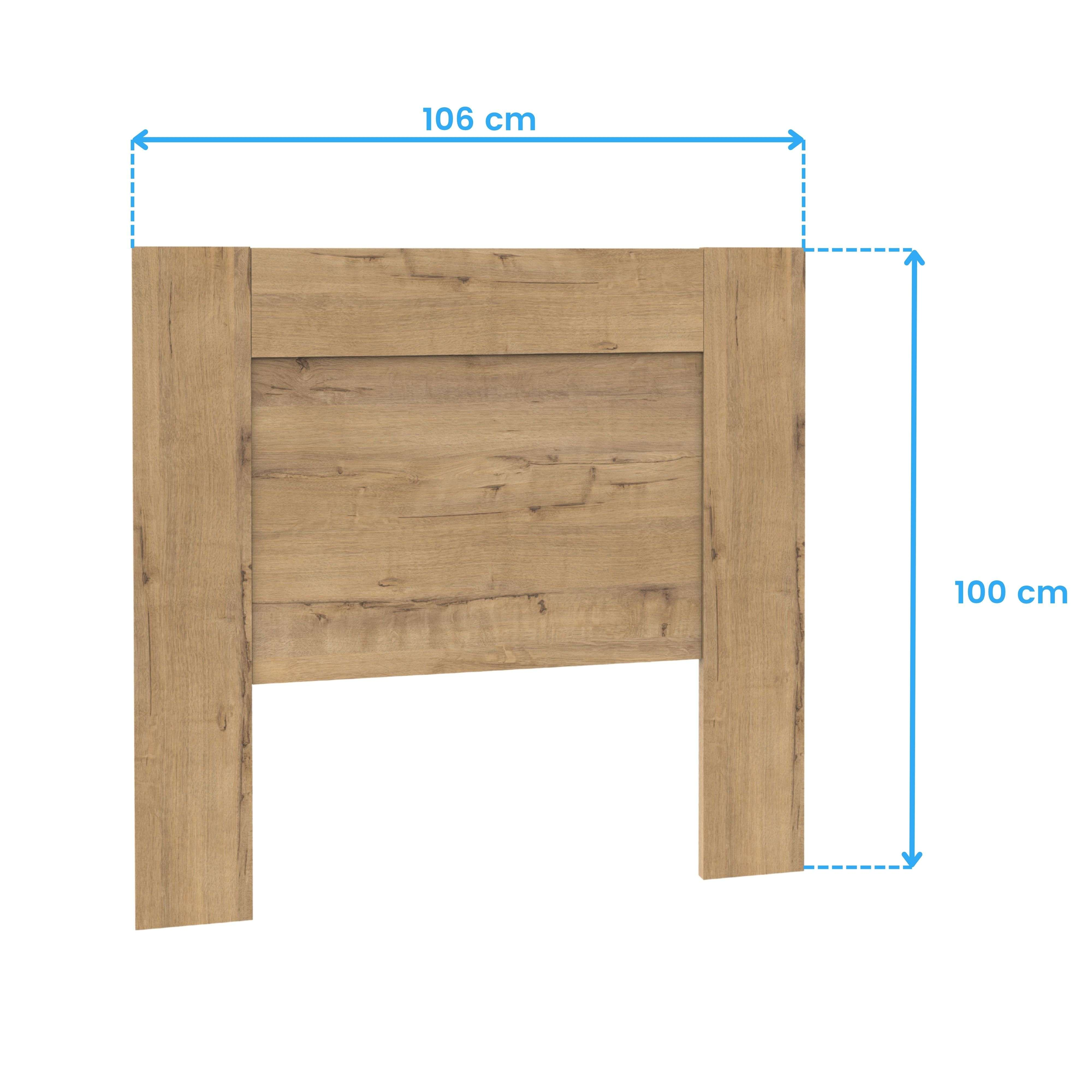 Un cabecero de madera de 106 cm de ancho y 100 cm de alto.