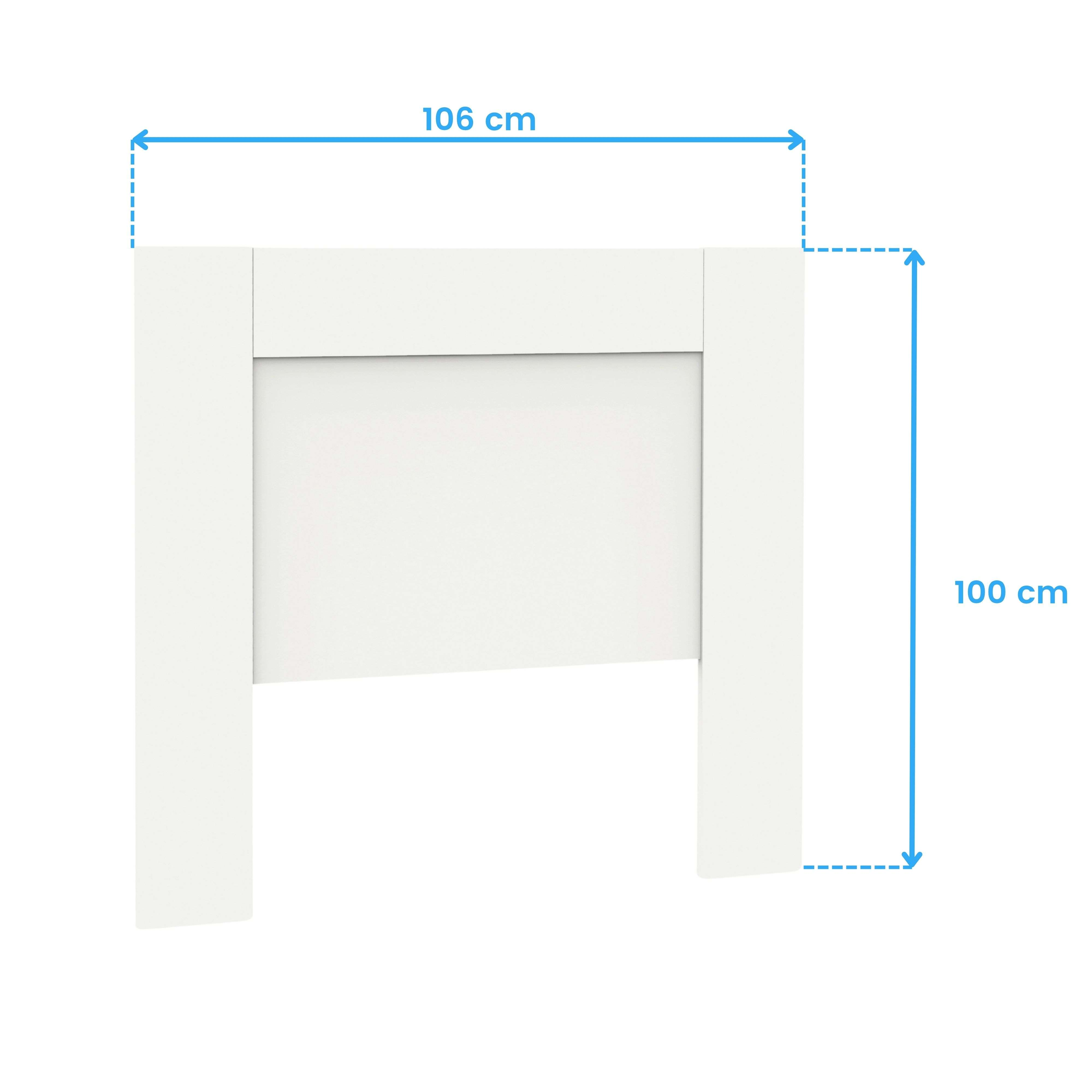 Un cabecero blanco con dimensiones de 106x100 cm.
