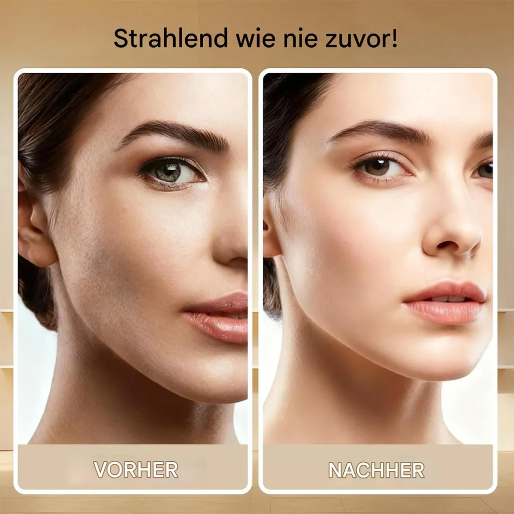 Vorher-Nachher-Vergleich einer Frau mit verbesserter Hauttextur.