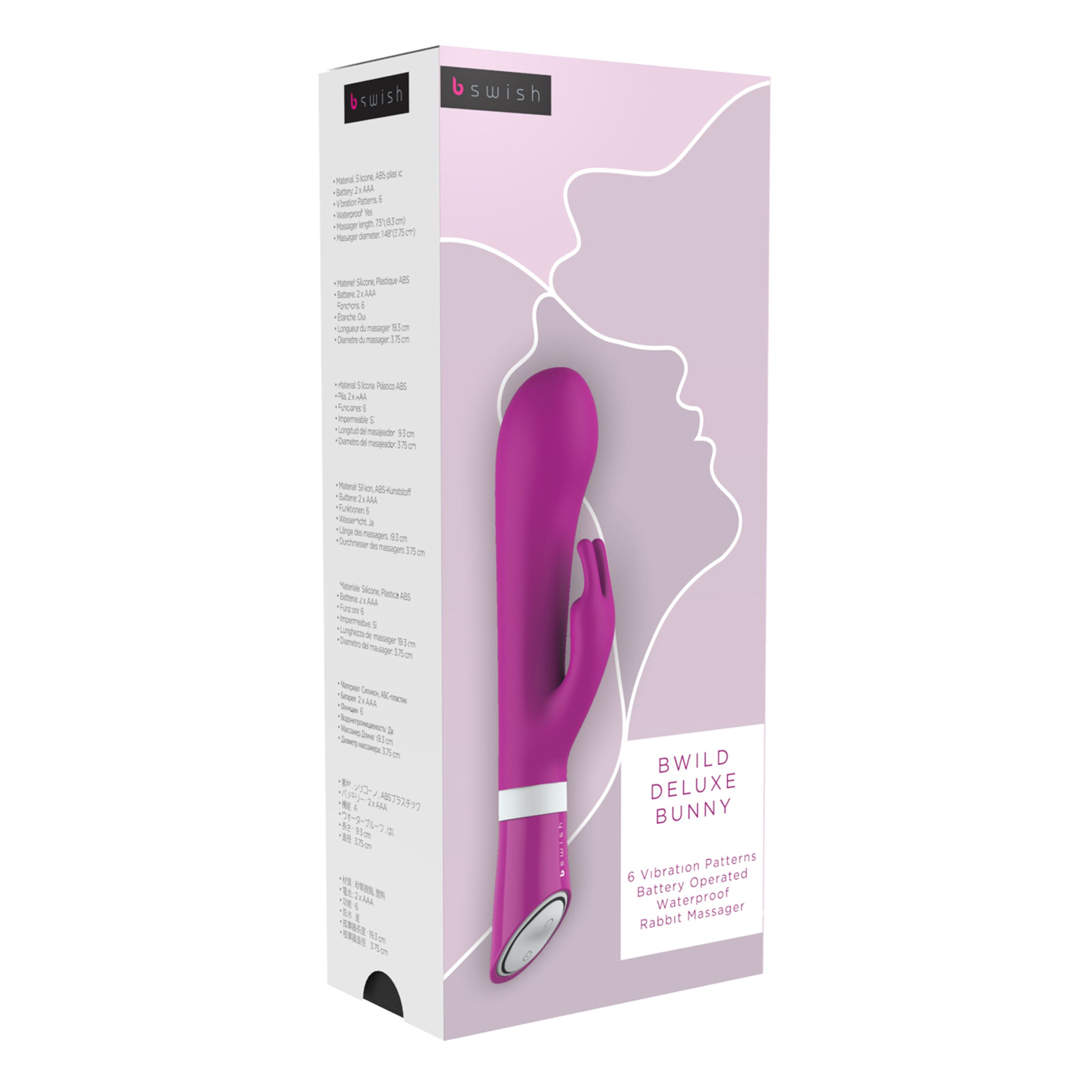 Lila Hasenmassagegerät mit 6 Vibrationsmustern, batteriebetrieben, wasserdicht.