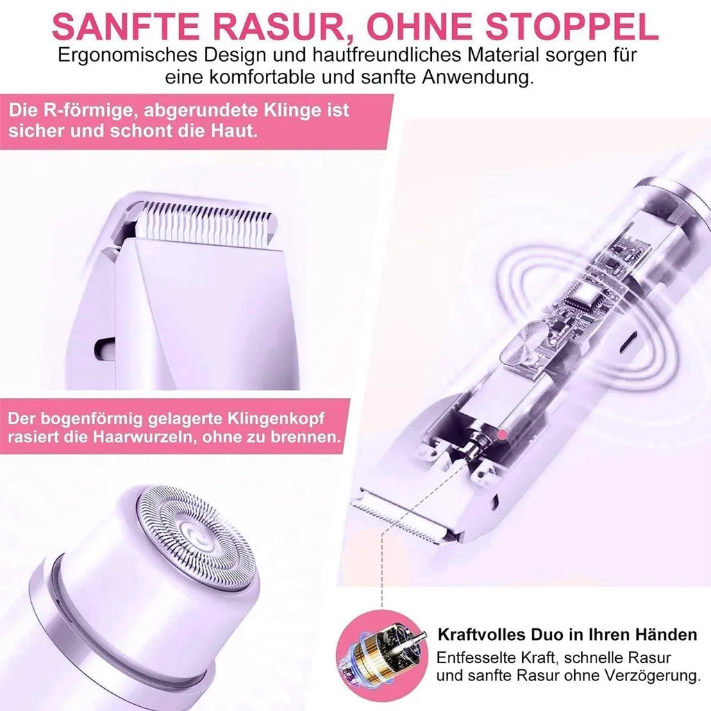 Nahaufnahme eines weißen Rasierapparats mit Ringen, die auf Vibrationen hinweisen.
