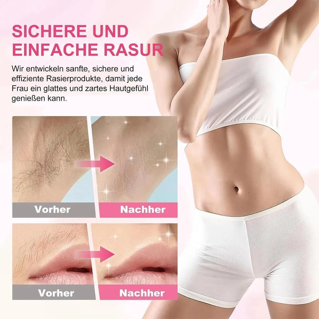 Vorher/Nachher-Vergleich von Hautpartien mit und ohne Haare, zarte Haut