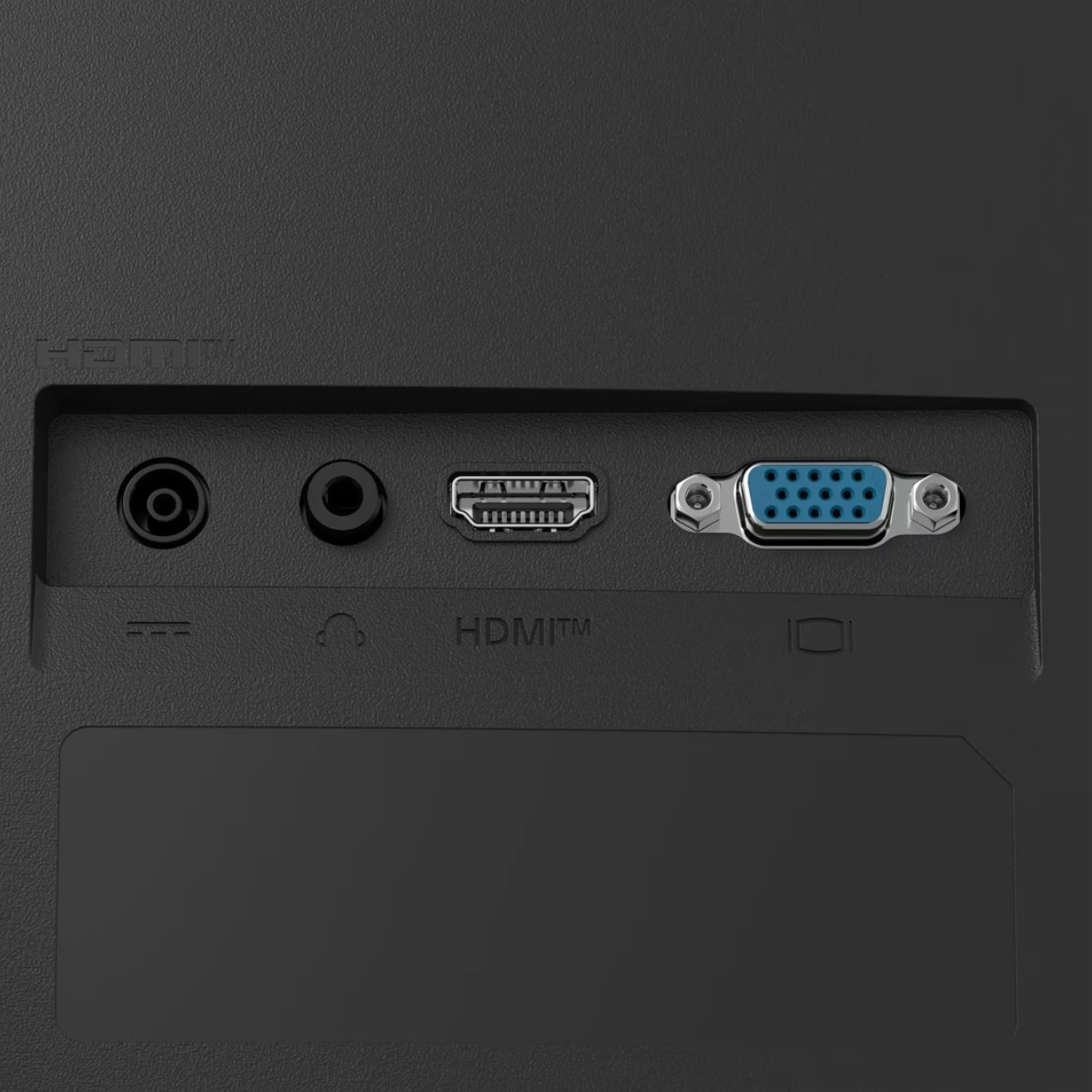 Back panel with HDMI, VGA, audio and USB ports.