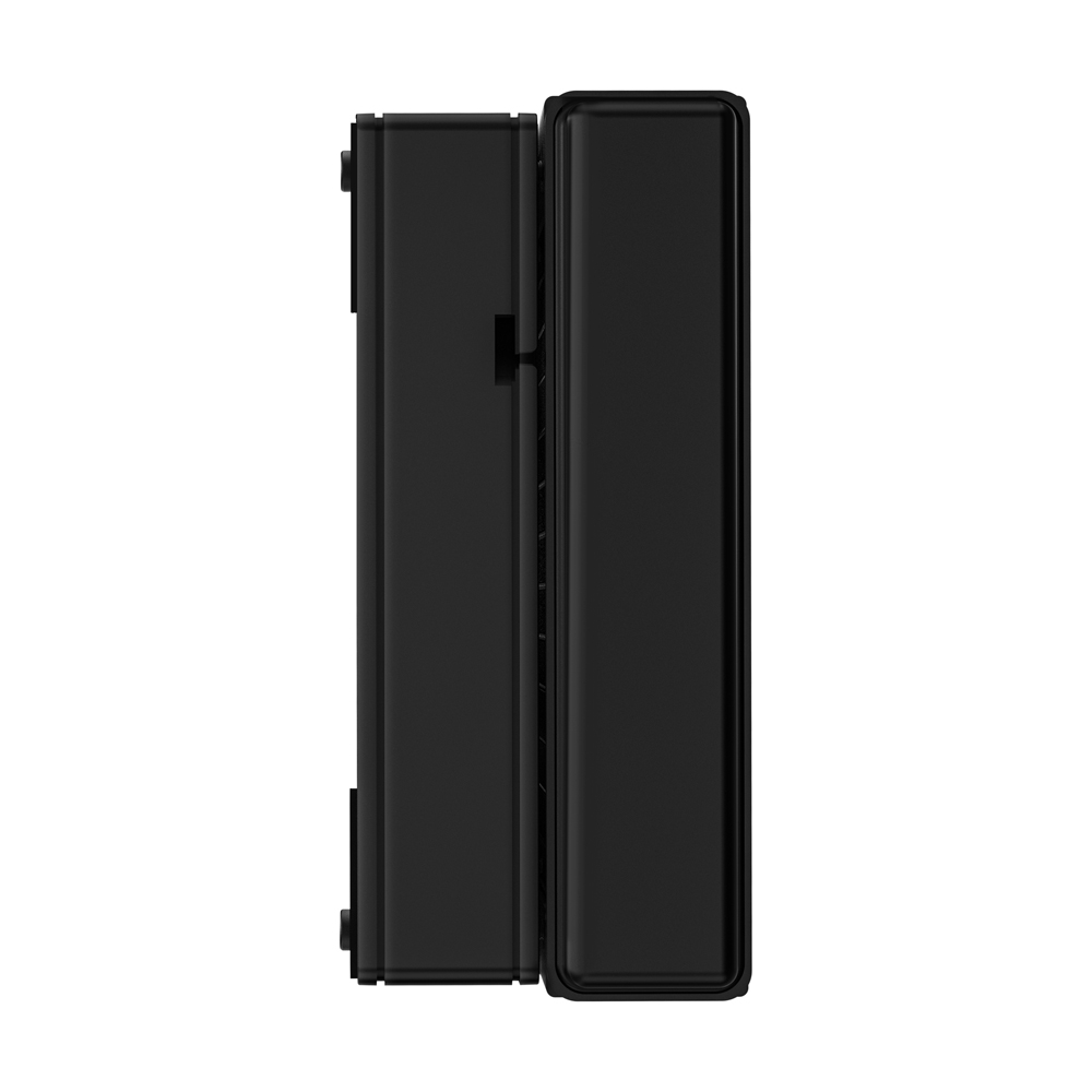 Dwa czarne prostokątne obiekty obok siebie, na białym tle.