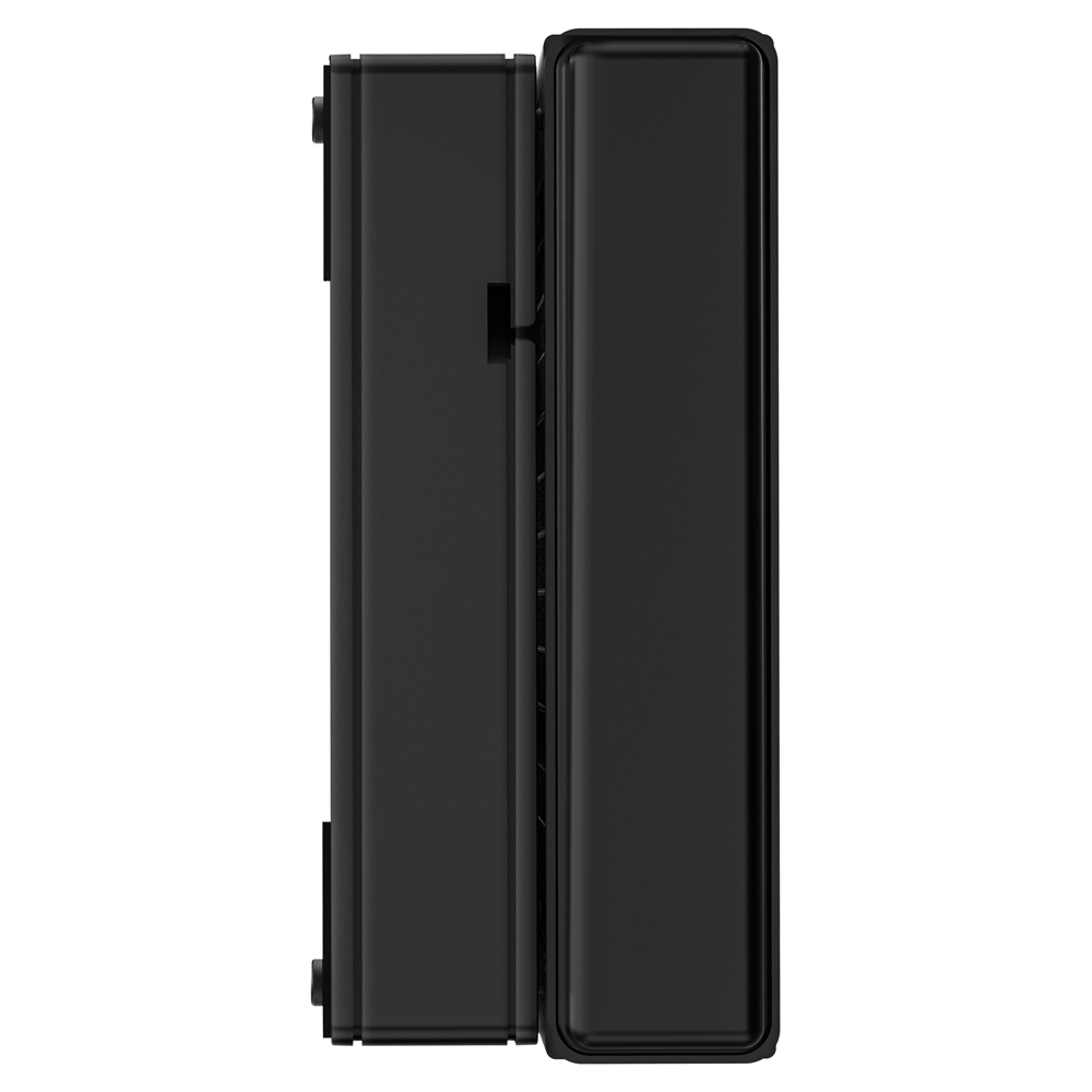 Czarno-prostokątne urządzenie elektroniczne widziane z boku.