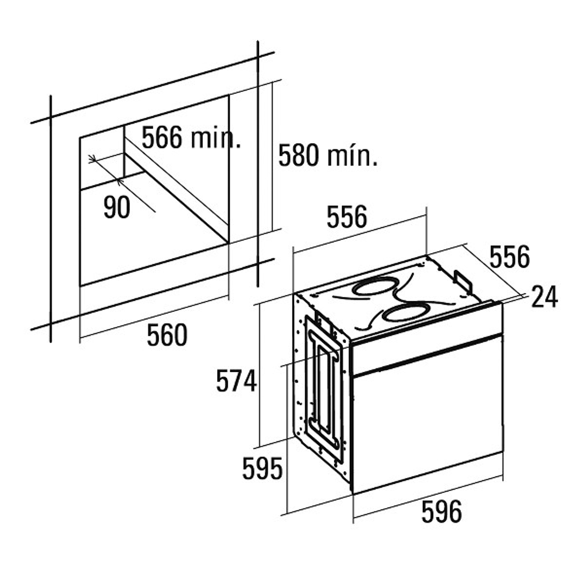 Rysunek techniczny płyty grzewczej z wymiarami instalacyjnymi i urządzenia.