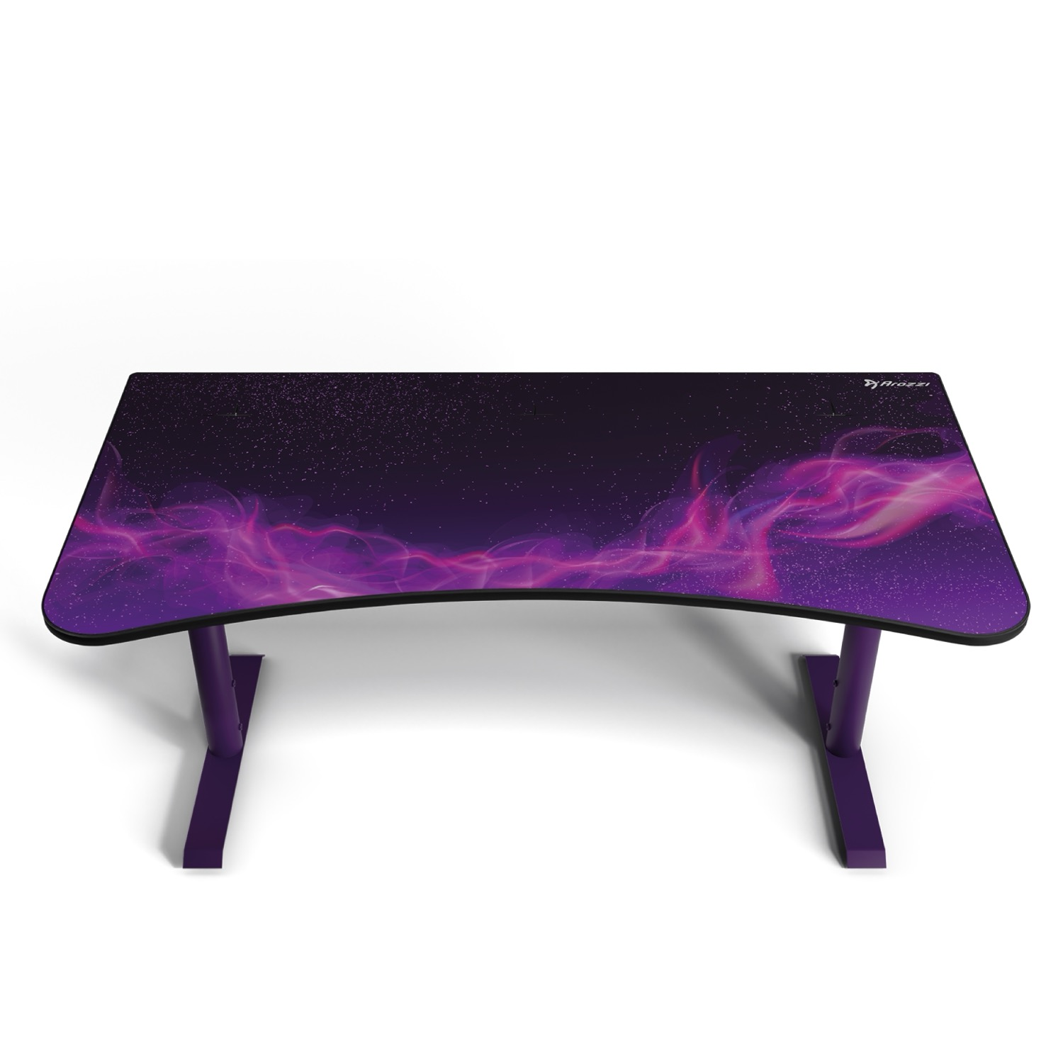 Ein lila Schreibtisch mit einem dunklen Hintergrund und lila Rauch-Design.
