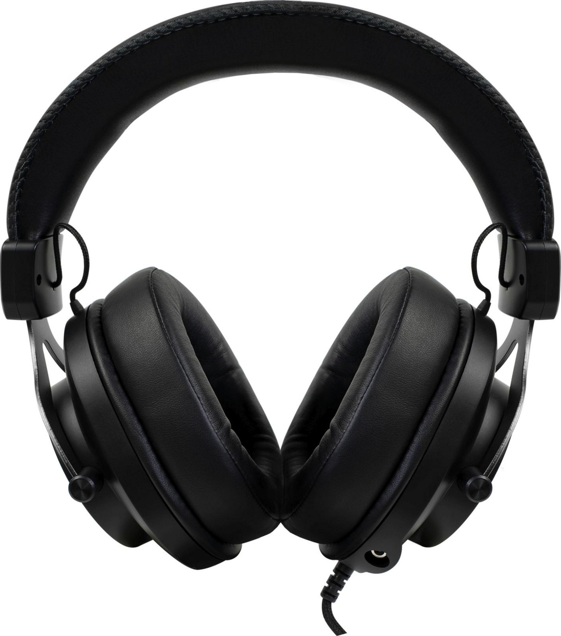 Zwarte over-ear koptelefoon met een gewatteerde hoofdband en oorkappen.