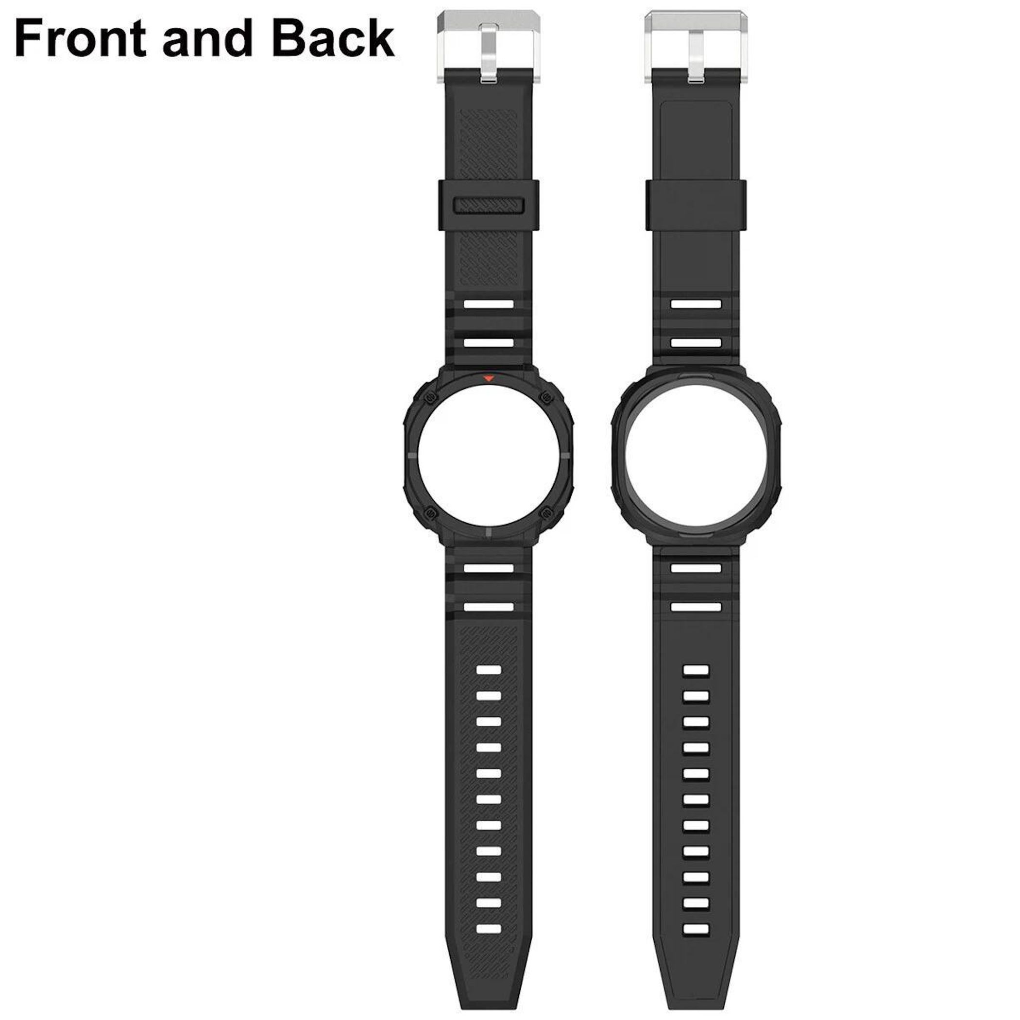 Zwei schwarze Uhrenarmbänder mit silbernen Schnallen nebeneinander.