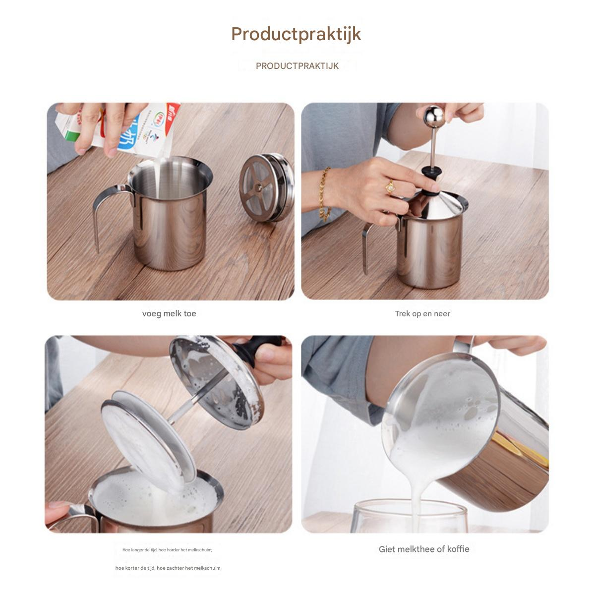 Milch in einen Metallkrug gießen, aufschäumen und einschenken.