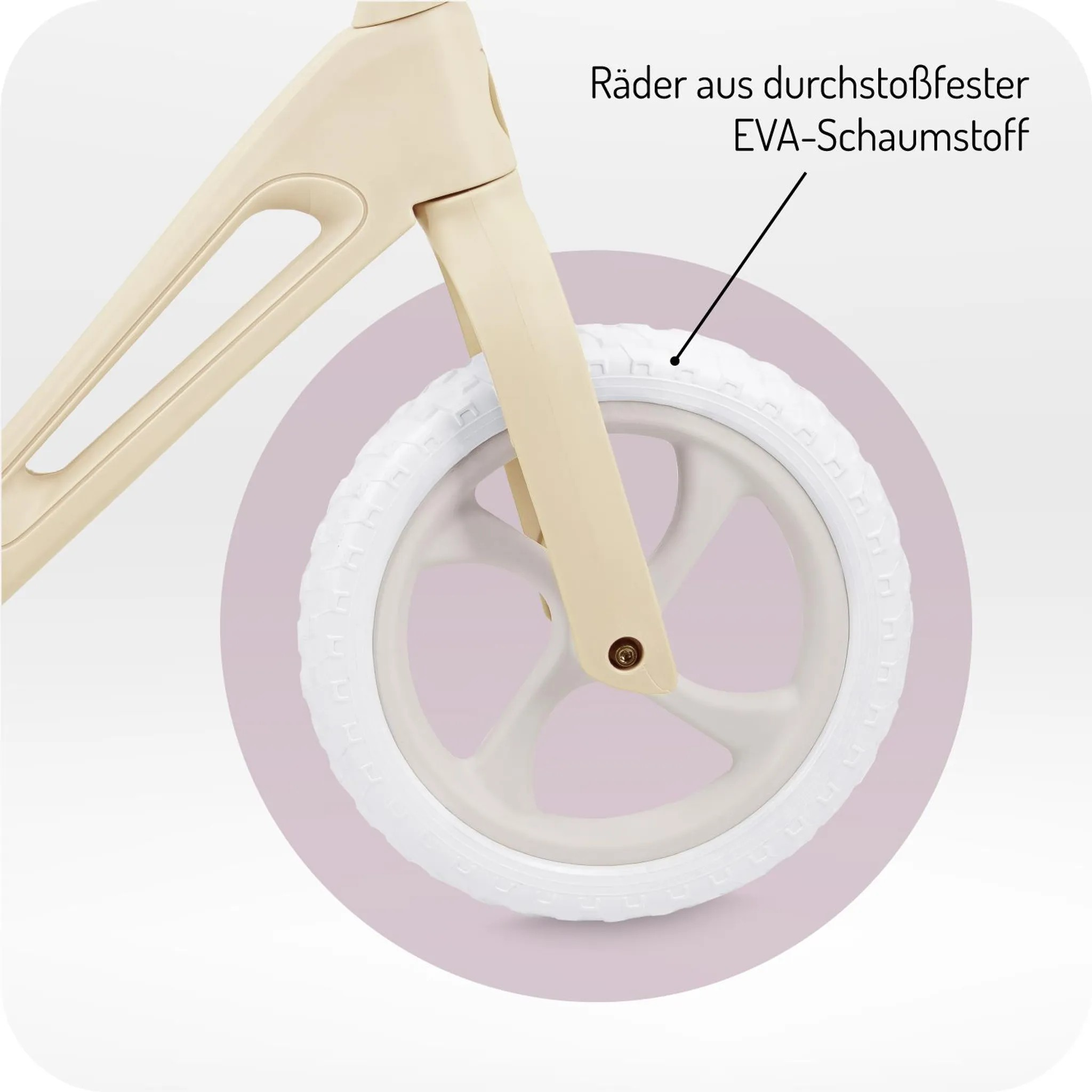 Beigefarbener Rahmen mit einem weißen Reifen und Felge.