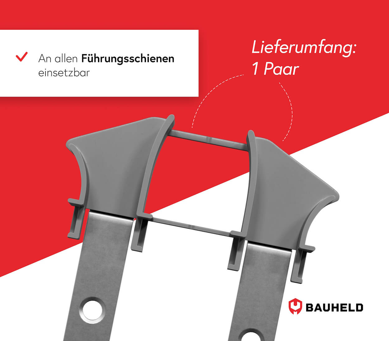 Grauer Halter für Führungsschienen, 1 Paar. Für alle Führungsschienen geeignet.