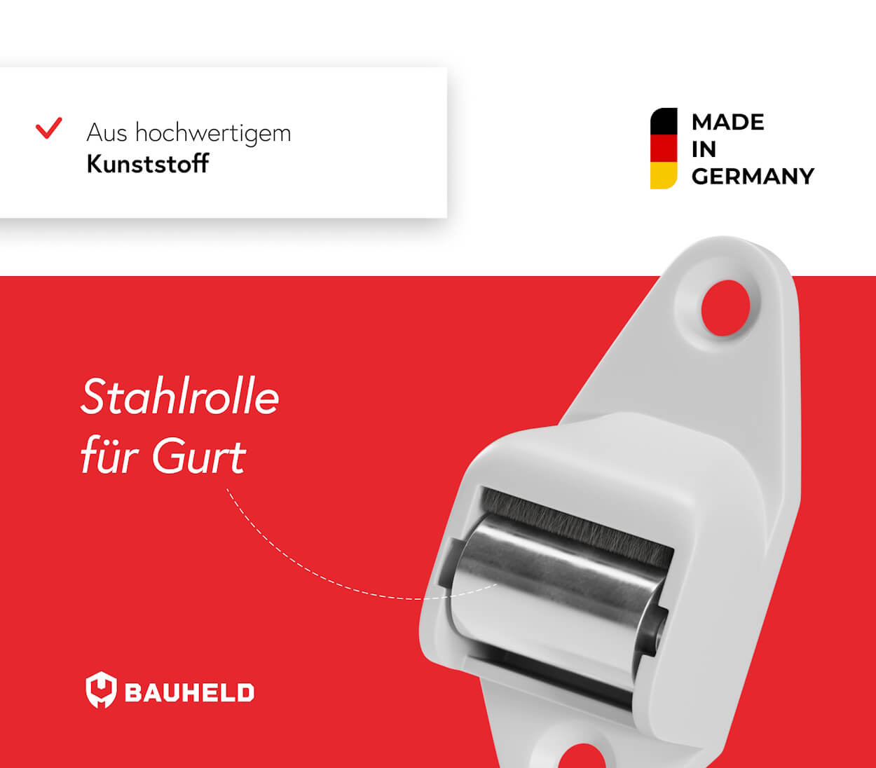 Weiße Kunststoffrolle mit Metallkern für Gurt, 