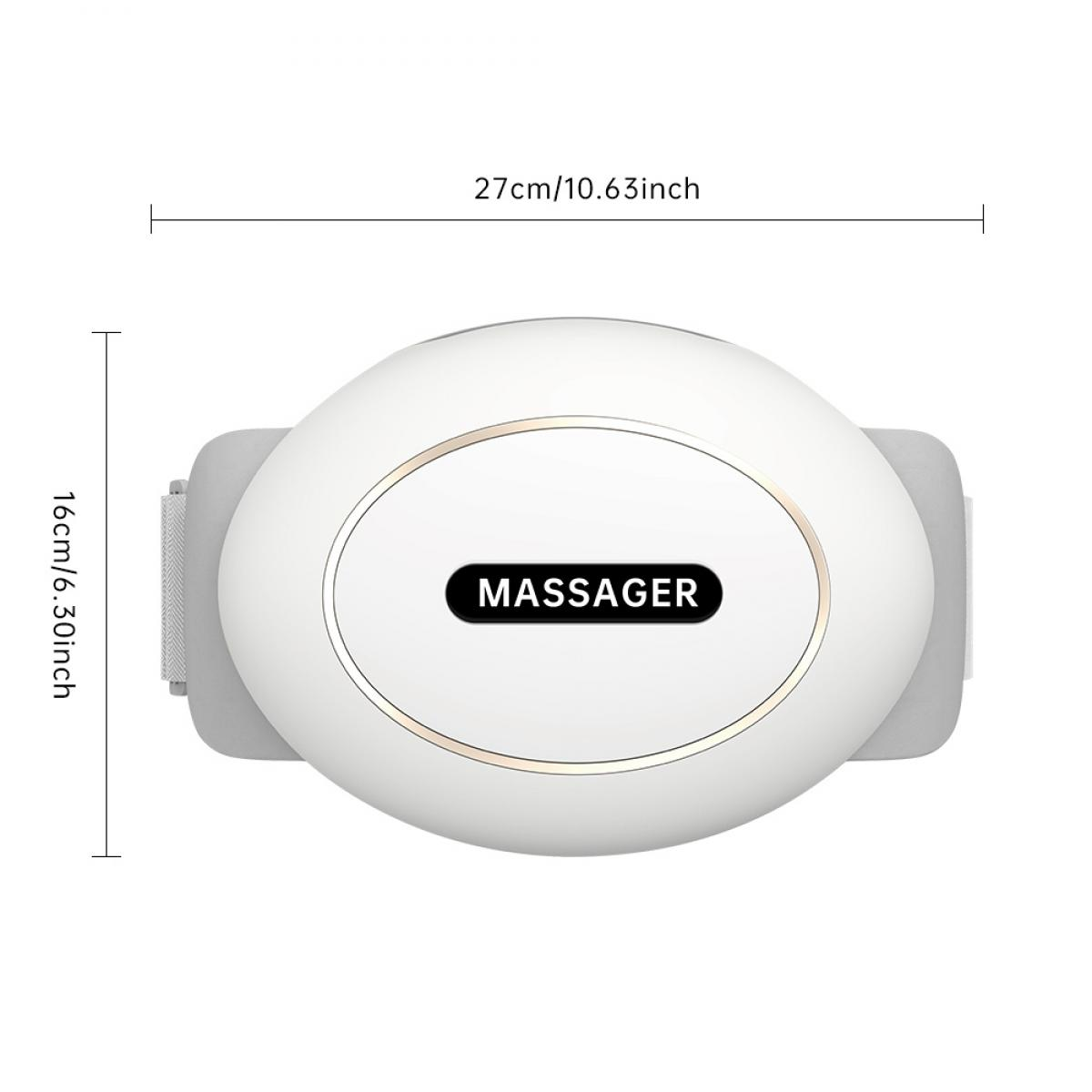 Ein weißer Nackenmassagegerät mit der Aufschrift "MASSAGER" und Maßangaben.