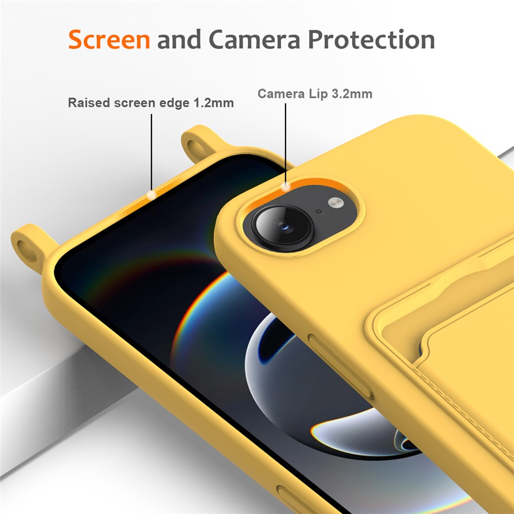 Étui de téléphone jaune avec bords surélevés pour protéger écran et appareil photo.