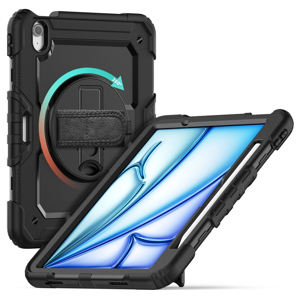 Schwarzes Tablet mit robustem Gehäuse und 360-Grad-Griff.