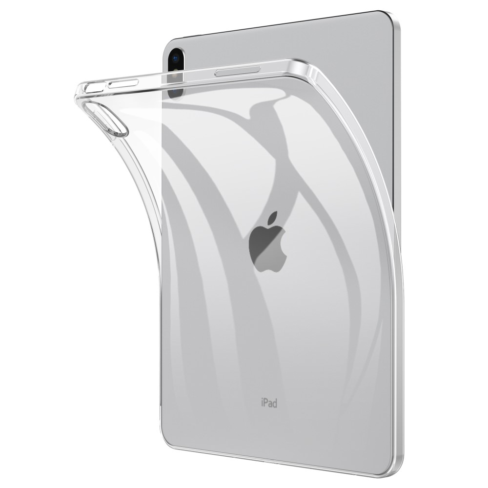 Ein transparentes iPad-Schutzhülle über einem silbernen iPad.