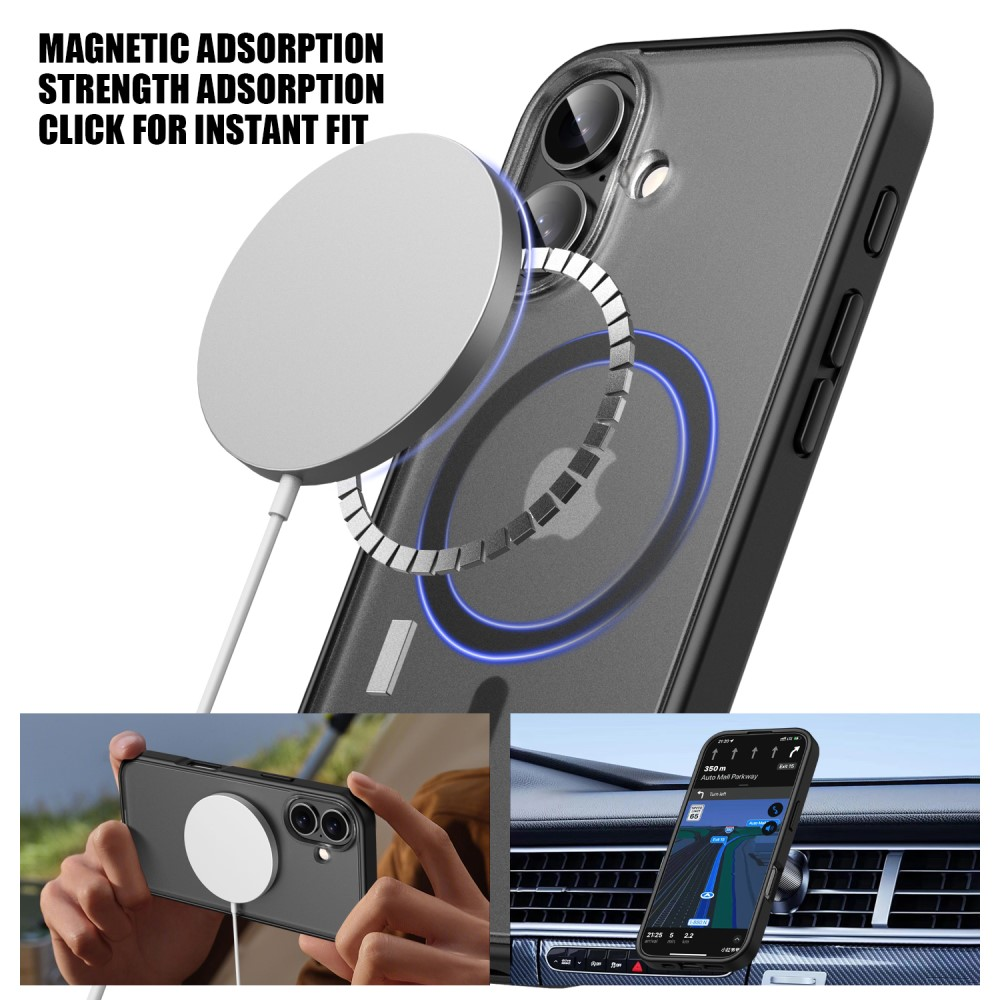 Supporto magnetico per telefono: caricatore, telefono in mano, telefono in auto.
