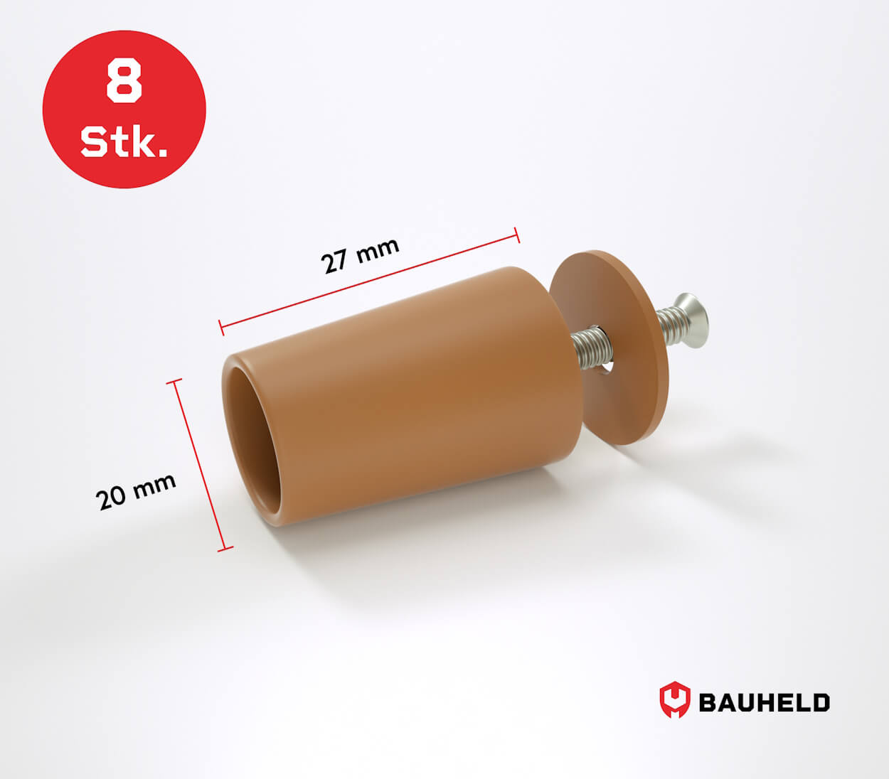 Braune Tülle mit Schraube und Scheibe, 20x27mm. Packung mit 8 Stück.