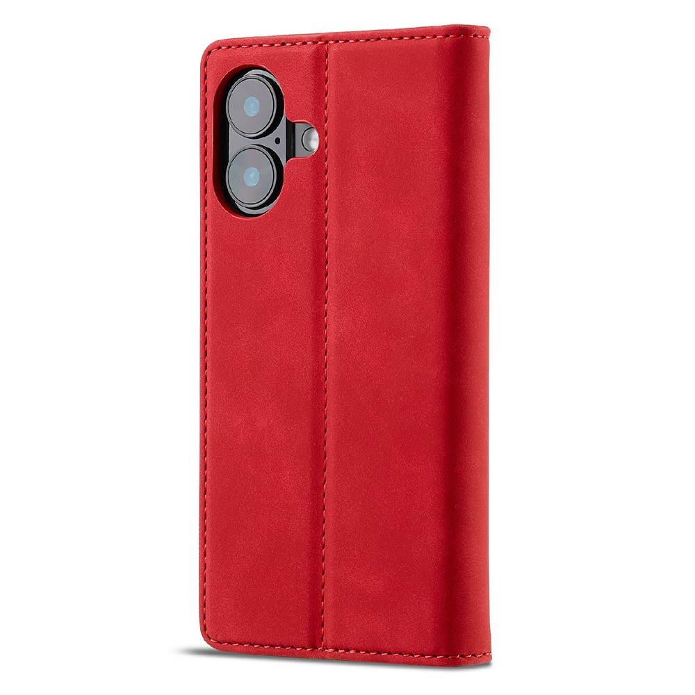 Custodia rossa verticale per telefono con due obiettivi della fotocamera in alto a sinistra.