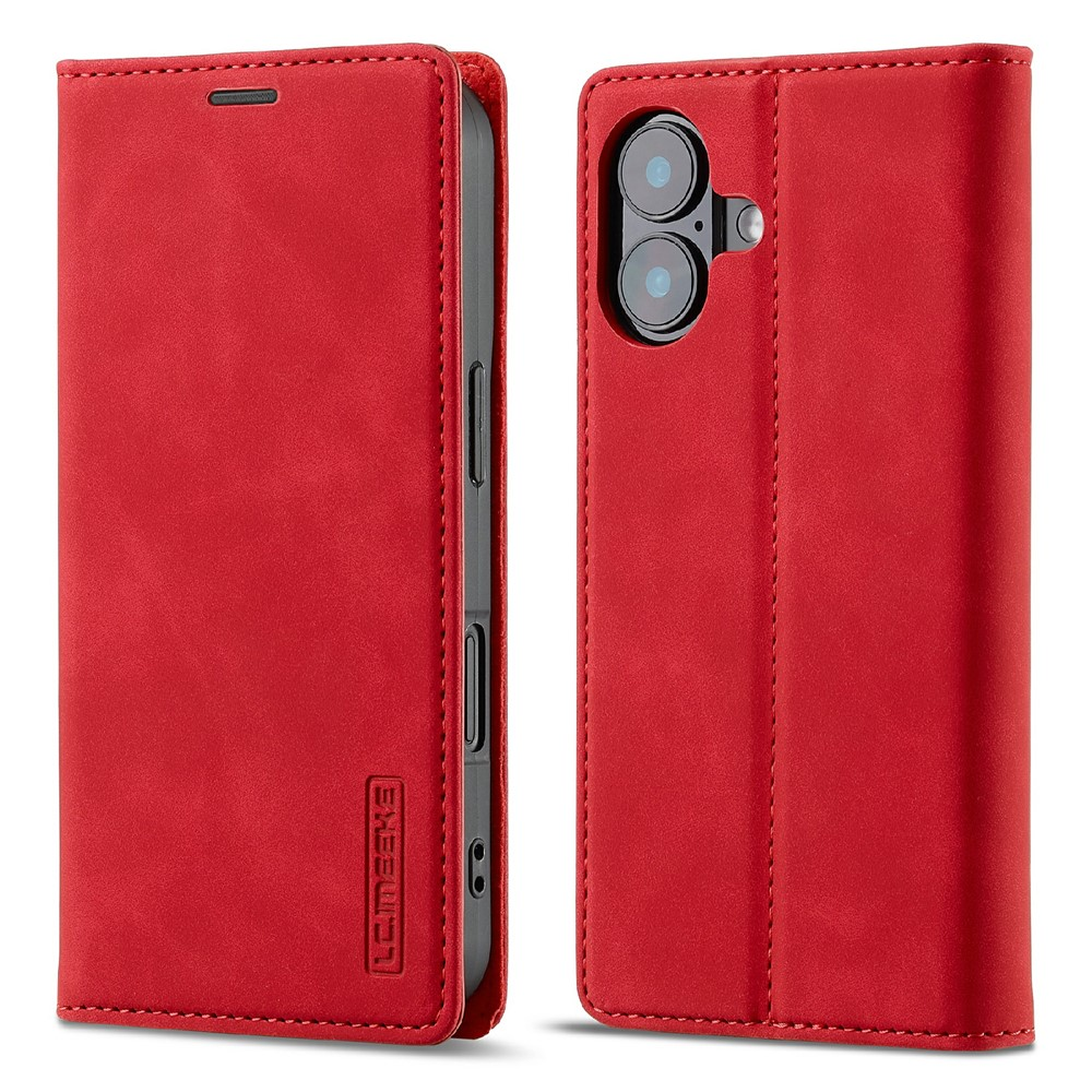 Custodia rossa aperta per telefono con modulo fotocamera e logo.