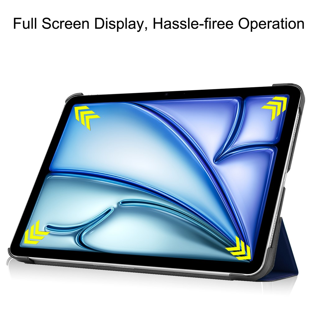 Ein Tablet mit blauem Hintergrund und gelben Pfeilen an den Ecken.