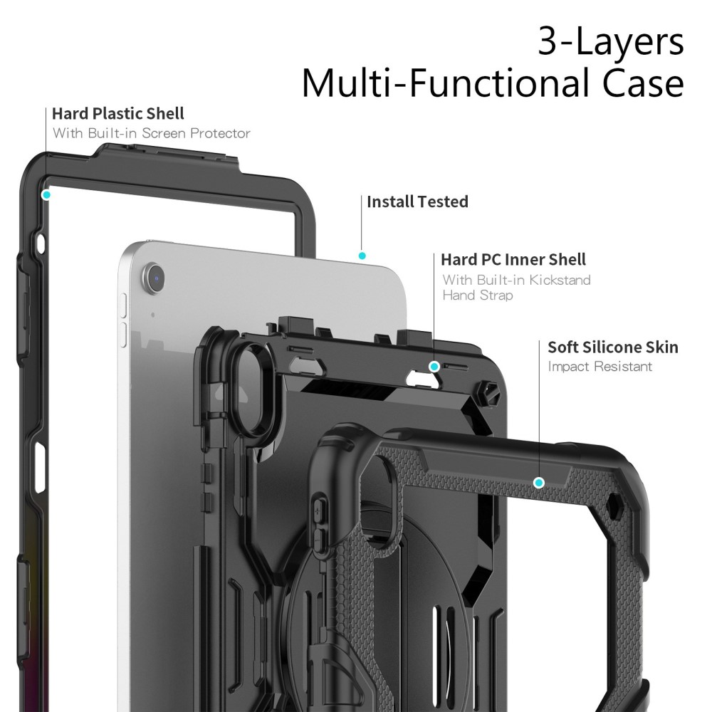 Custodia per tablet a 3 strati con plastica dura, PC duro e silicone.