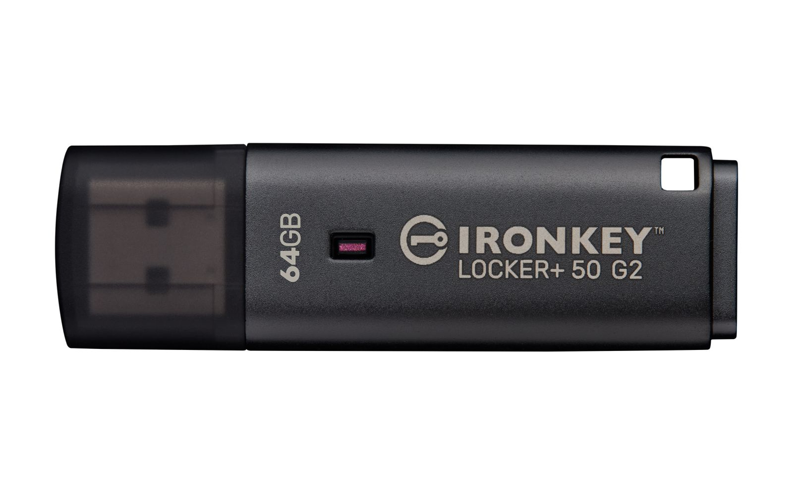 Schwarzer USB-Stick mit 64 GB, Marke Ironkey Locker+ 50 G2.