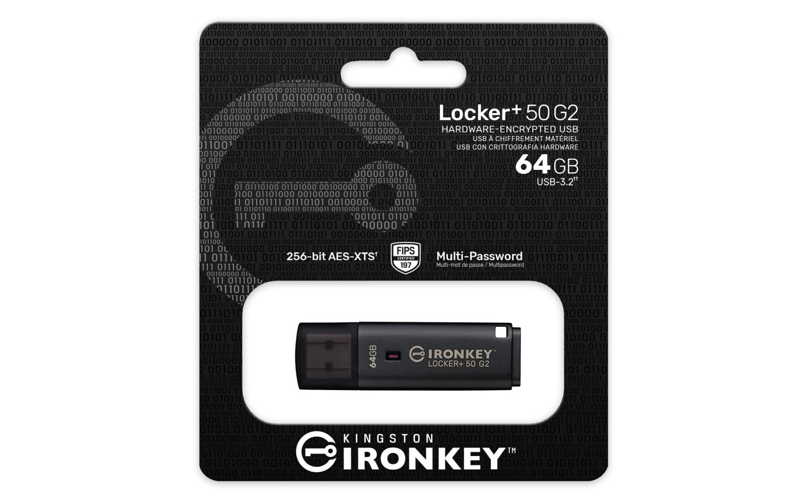 Ein USB-Stick mit 64 GB Kapazität, Modell IronKey Locker+ 50 G2.
