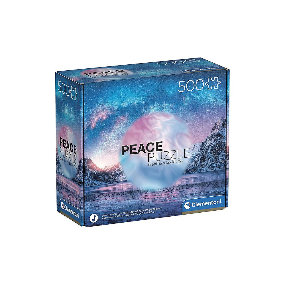 Verpackung eines 500-Teile-Puzzles mit Nachthimmel, Bergen und See.