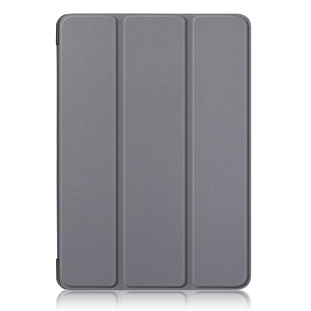 Grauer Tablet-Schutz mit drei Faltklappen.