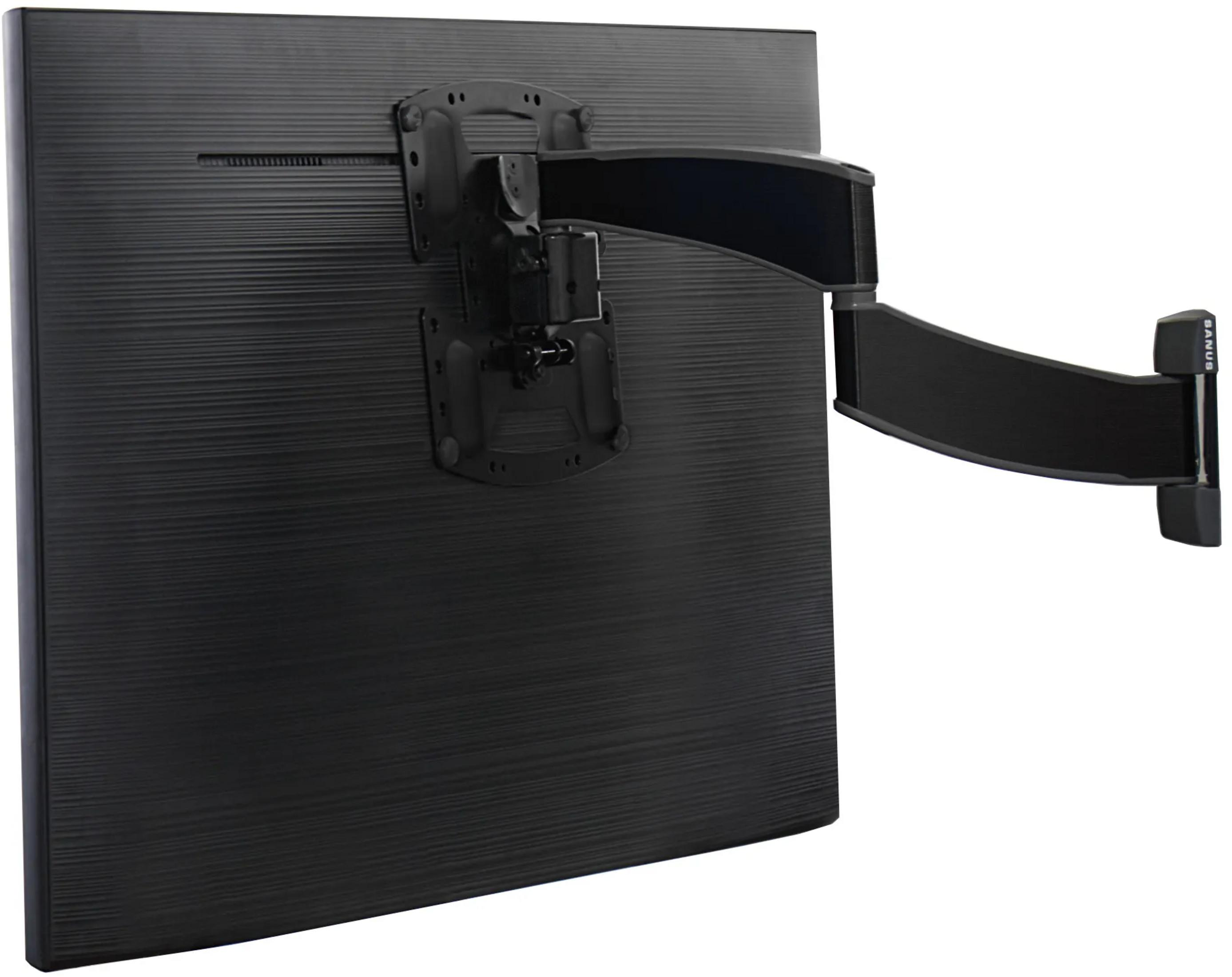 Una TV nera con un supporto a muro articolato attaccato sul retro.