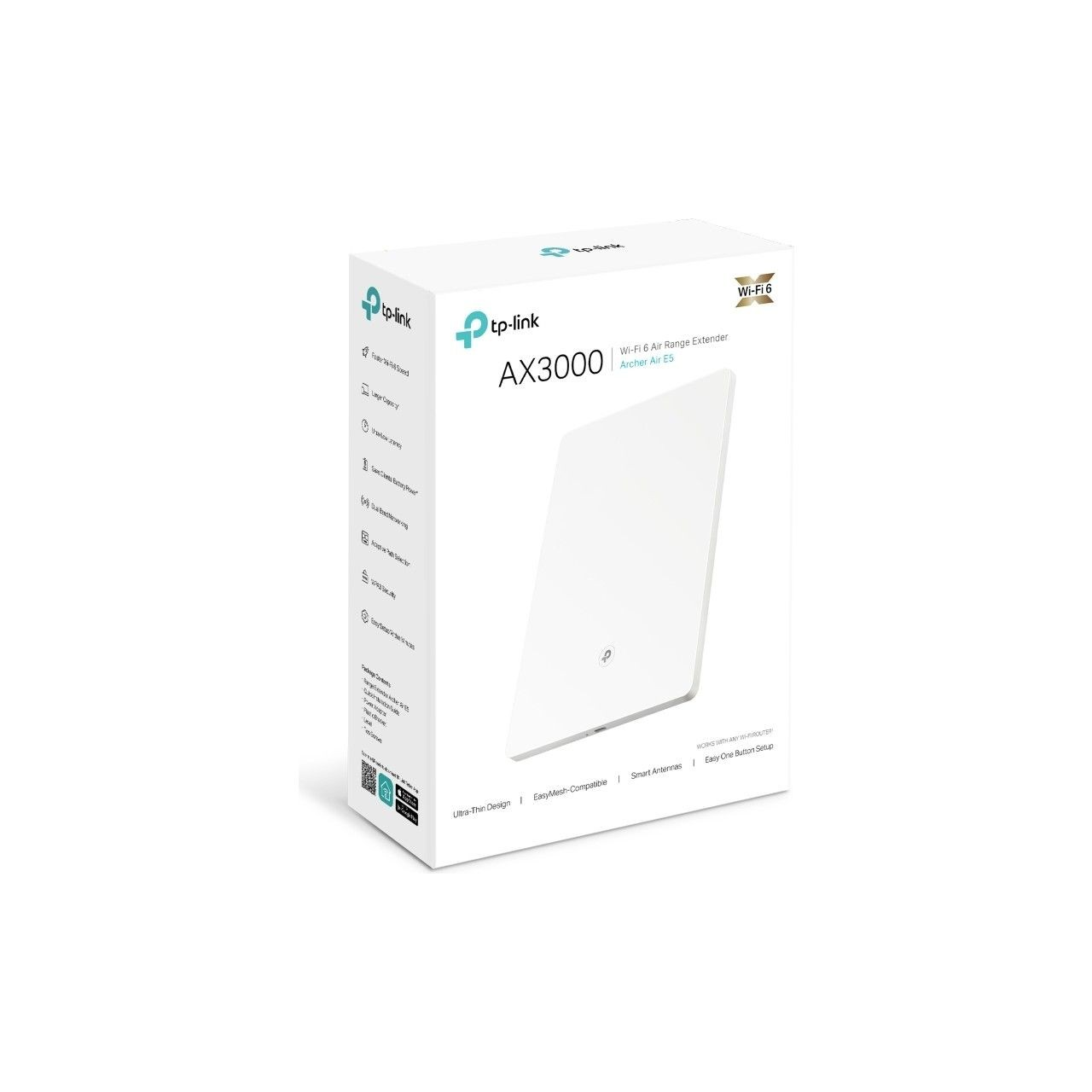 TP-Link AX3000 Wi-Fi 6 Menzil Genişletici, beyaz, ultra ince tasarım, kolay kurulum.