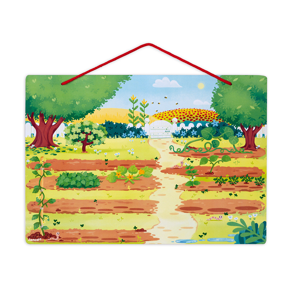 Un giardino colorato con aiuole, alberi, fiori e un sentiero.