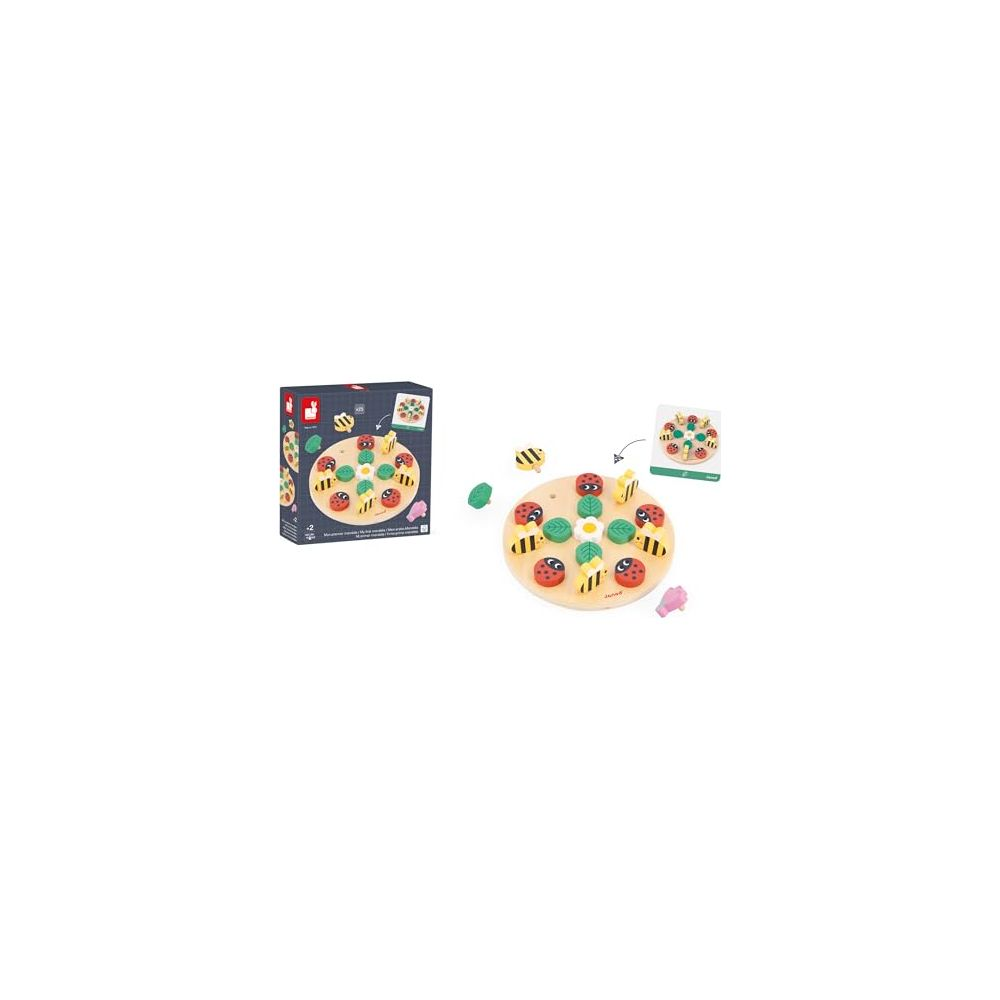 Un puzzle giocattolo con coccinelle e api su una tavola rotonda.