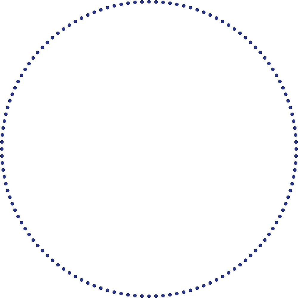 Ein Kreis aus vielen kleinen blauen Punkten auf weißem Hintergrund.