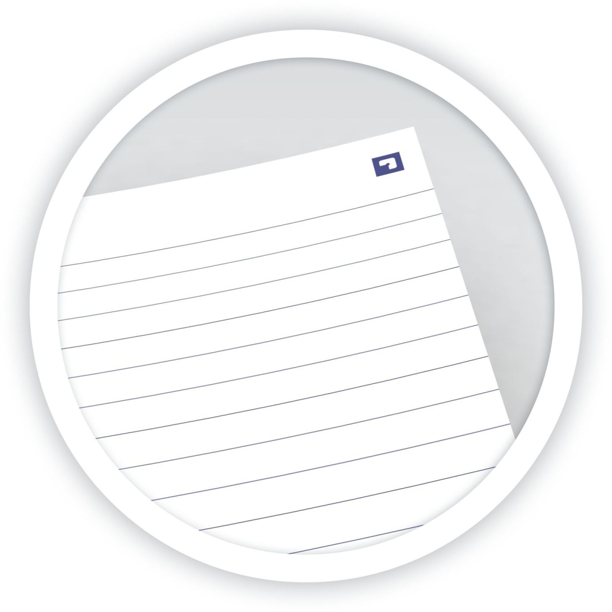 Ein Blatt weißes Papier mit blauen Linien und einer blauen Ecke.