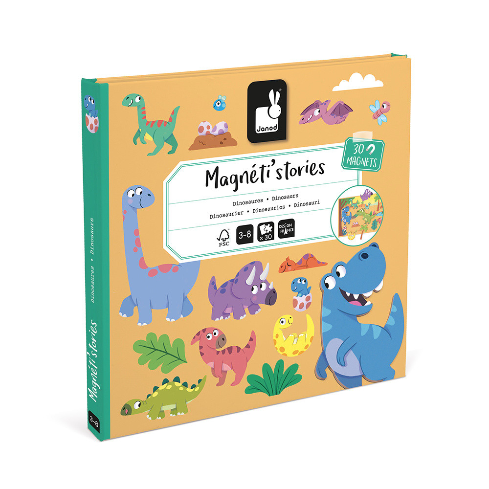 Ein Janod Magnéti'stories Dinosaurier-Magnetspiel für Kinder von 3-8 Jahren.