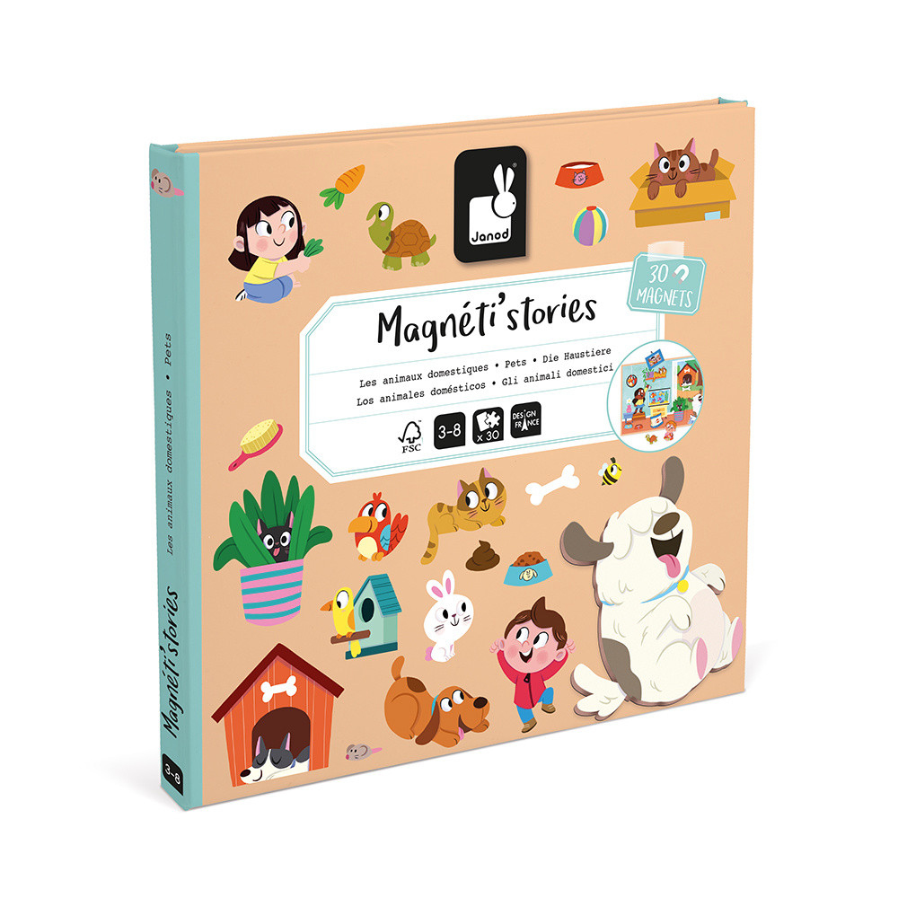 Magnetspiel "Magnéti'stories" mit Haustieren und Kindern. Brettspiel für Kinder.