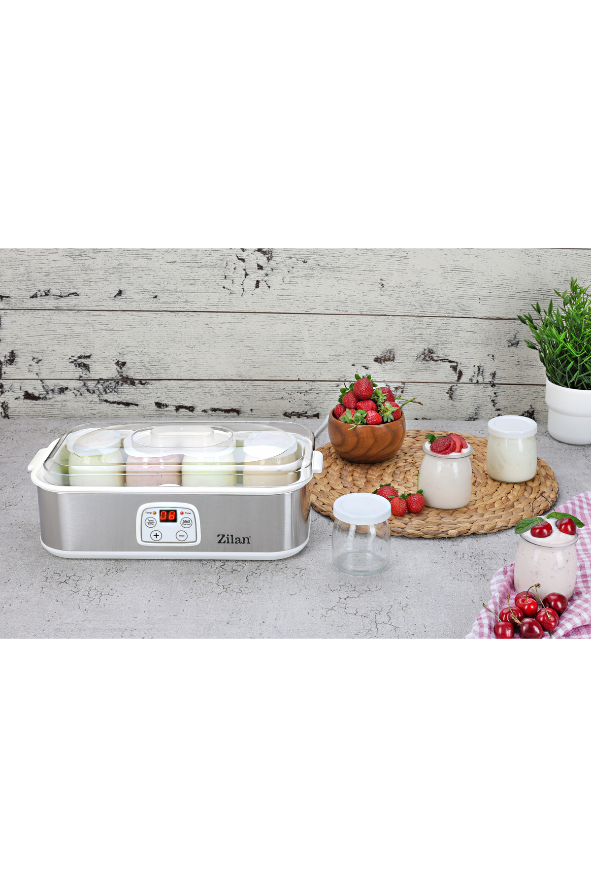 ZILAN ZLN6104 Dijital Paslanmaz Çelik Gövde 8 Cam Kavanoz 8 x 180 1440 ml Yoğurt Yapma Makinesi