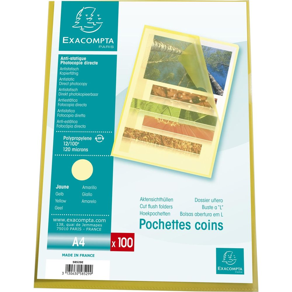 Gelbe Exacompta A4 Polypropylen-Mappen mit Bildern, 100 Stück.