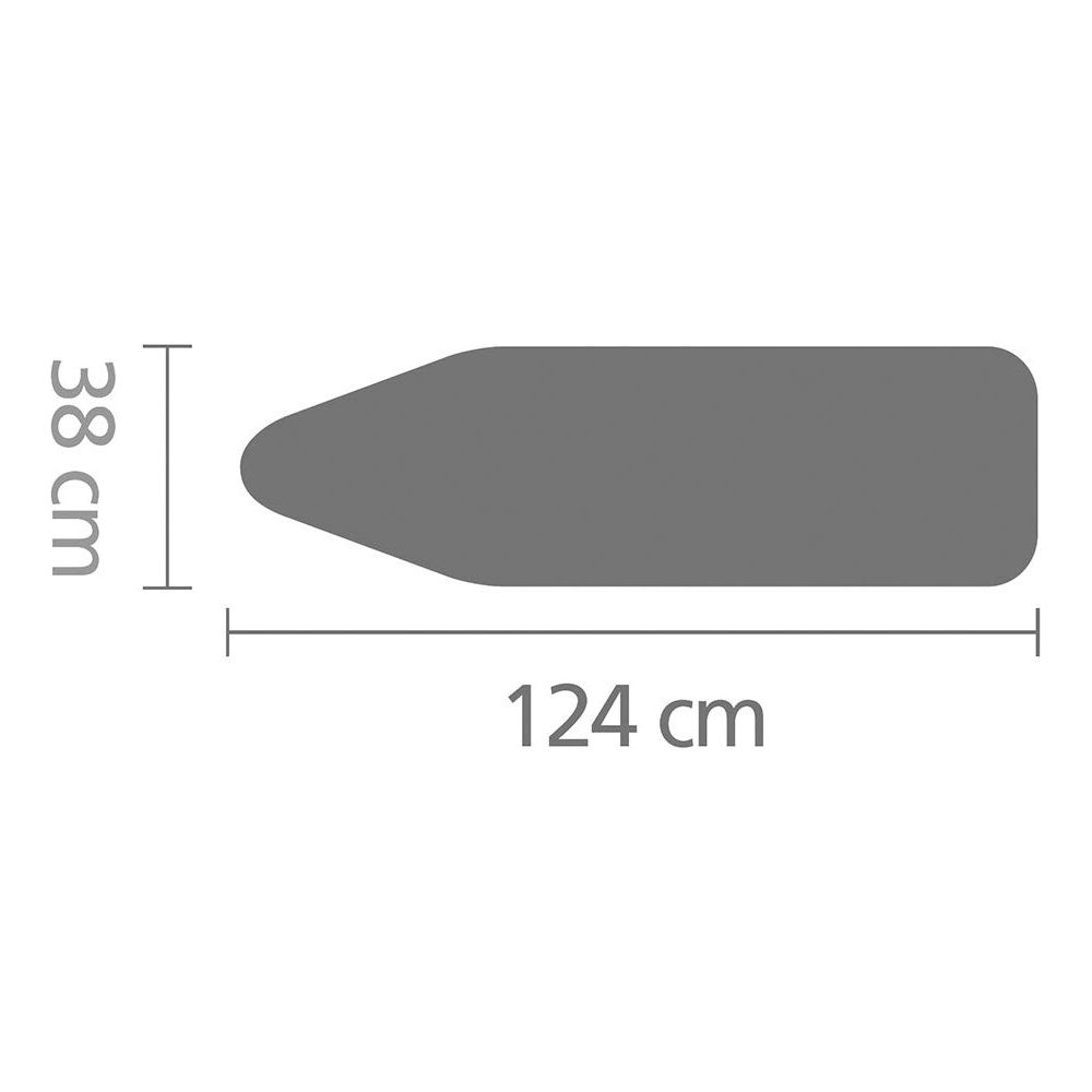 Housse de table à repasser grise, 124 cm de long et 38 cm de large.