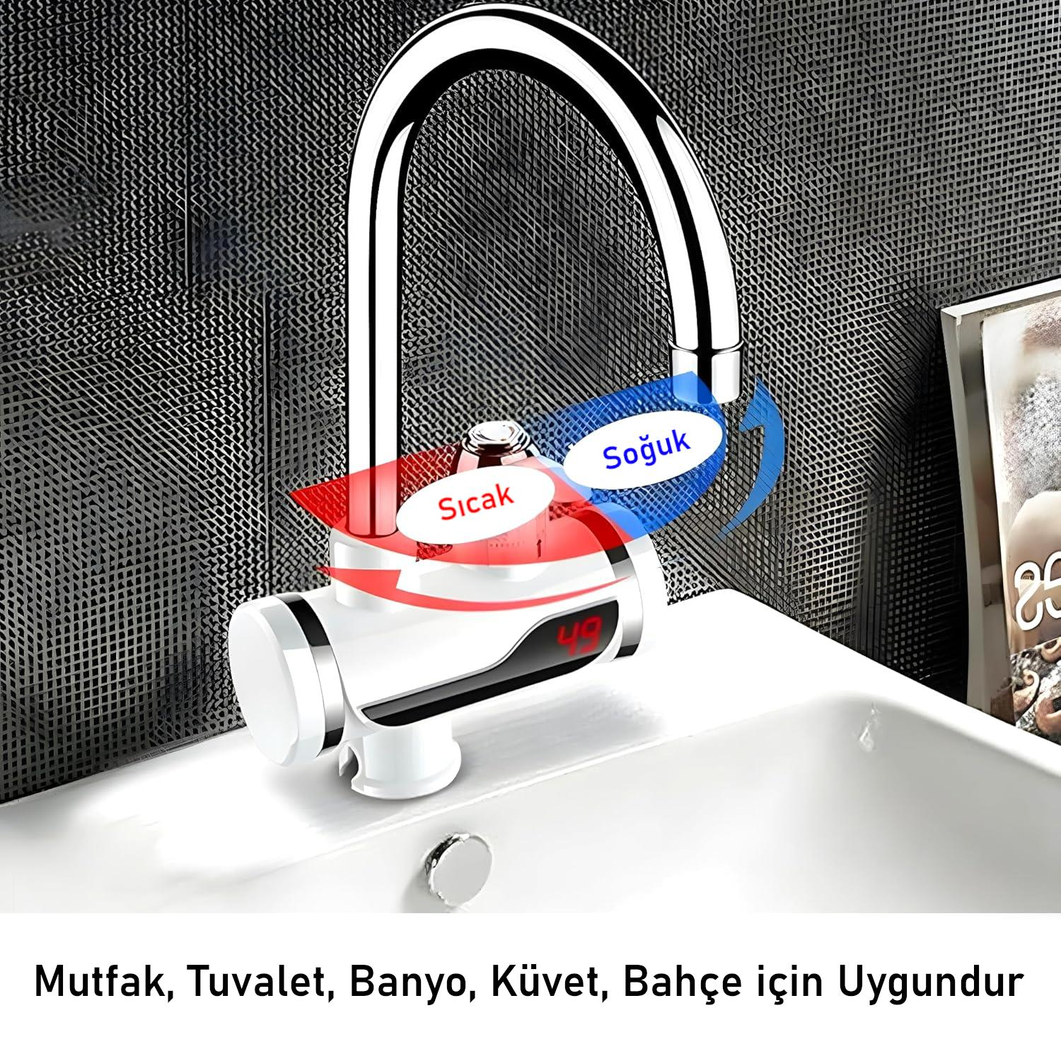 Sıcak/soğuk göstergeli, dijital sıcaklık göstergeli modern musluk.