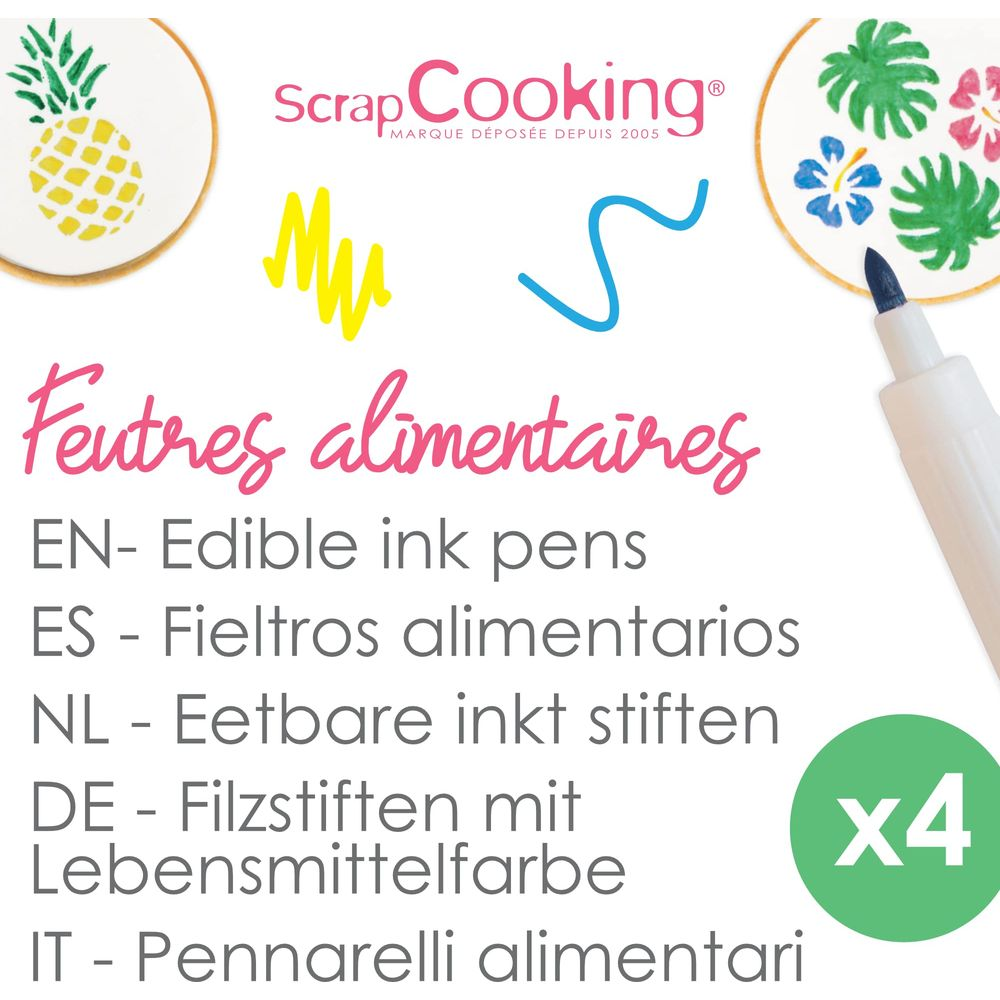 Scrap Cooking essbare Stifte mit Ananas- und Blumenmotiven, 4er-Pack.