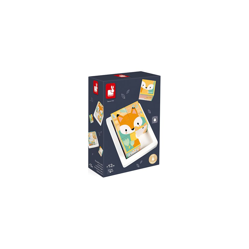 Verpackung mit Fuchs-Motiv-Würfelspiel für Kleinkinder.