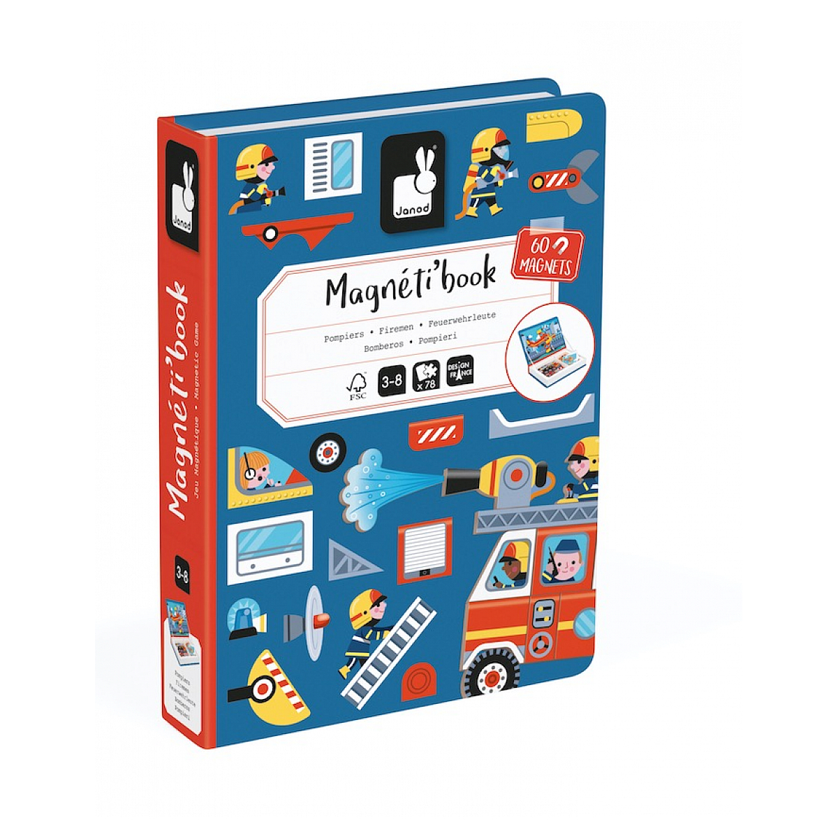 Janod Magneti'book mit Feuerwehr-Motiven, für Kinder von 3-8 Jahren.