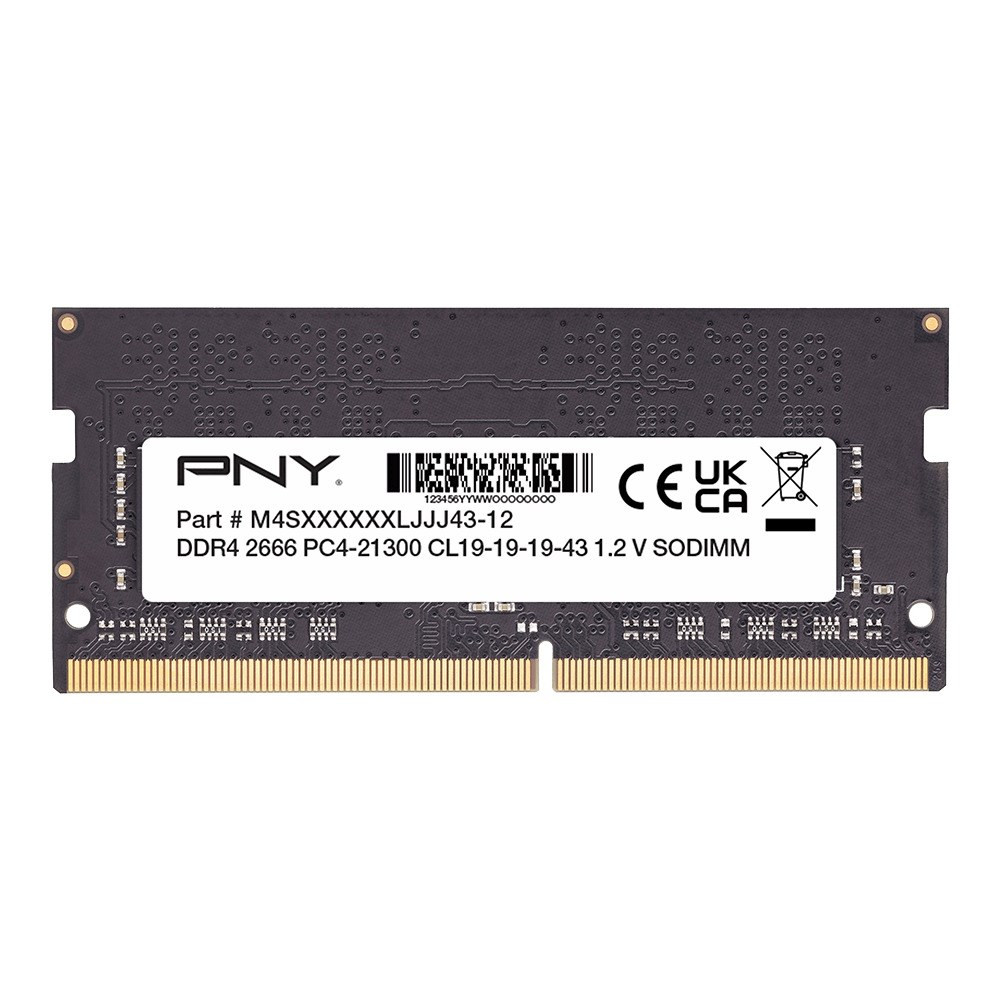 Moduł RAM PNY DDR4 2666 SODIMM o numerze części M4SXXXXXXLJJJ43-12.