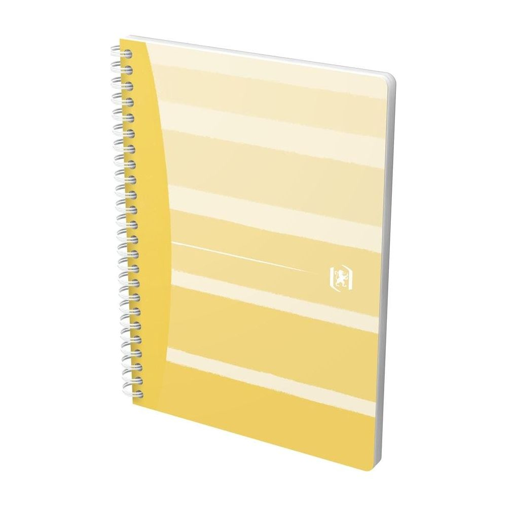 Un carnet à spirales avec des rayures horizontales jaunes et blanches.