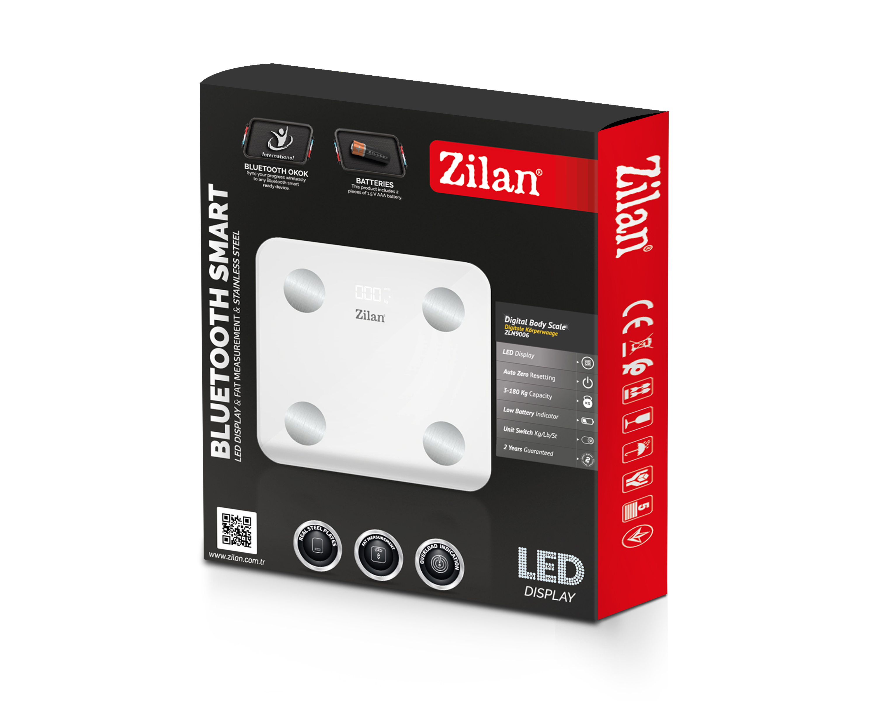 LED ekranlı Zilan Bluetooth dijital banyo tartısı kutusu.
