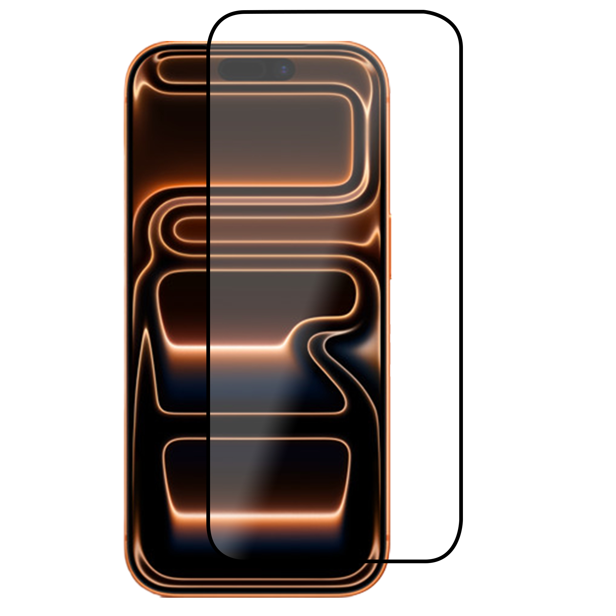 Una protezione schermo per smartphone con motivo luminoso arancione e nero.